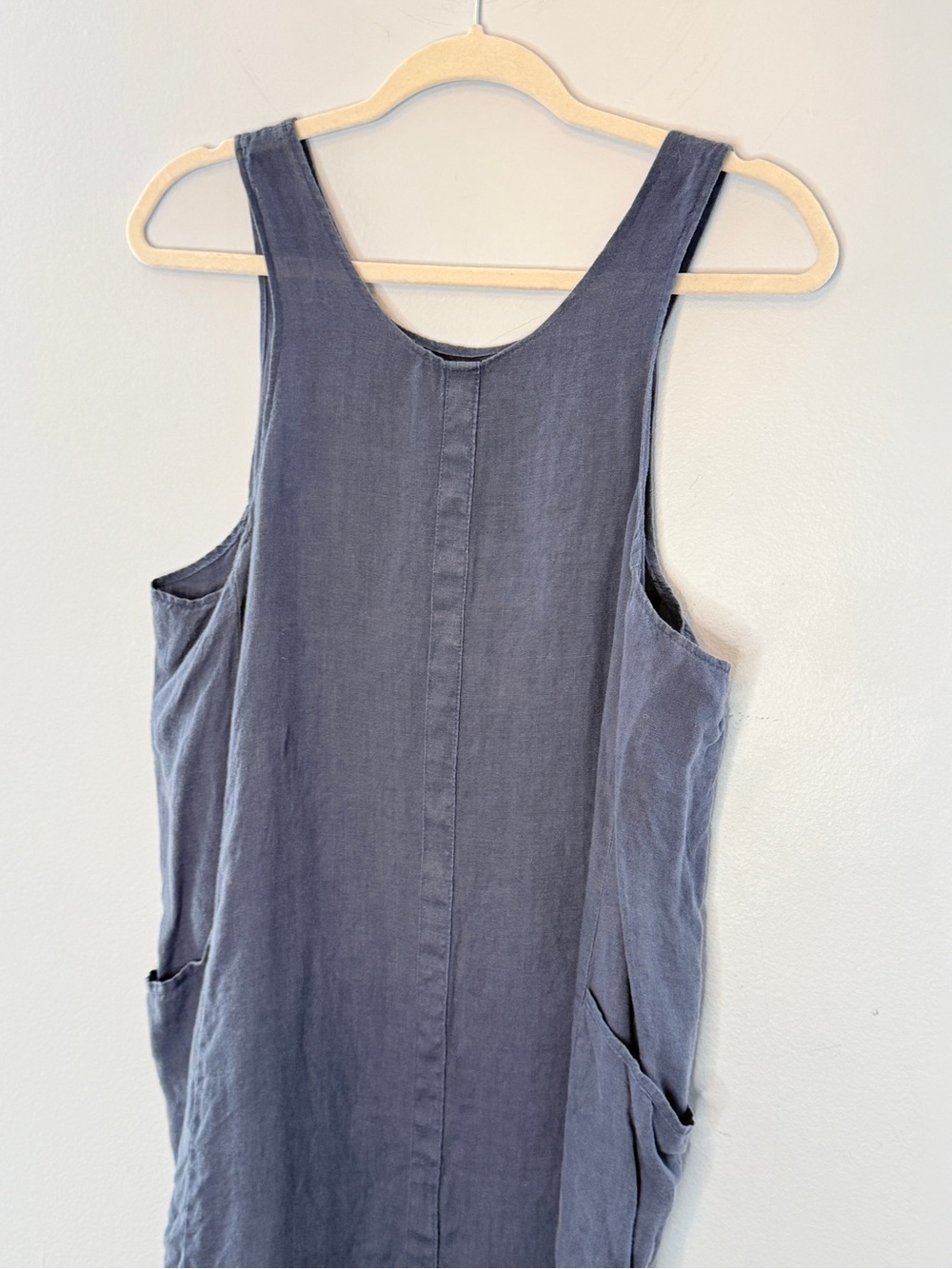 Like New! Flax sleeveless round neck with pockets blue linen dress size small - Picture 3 of 5